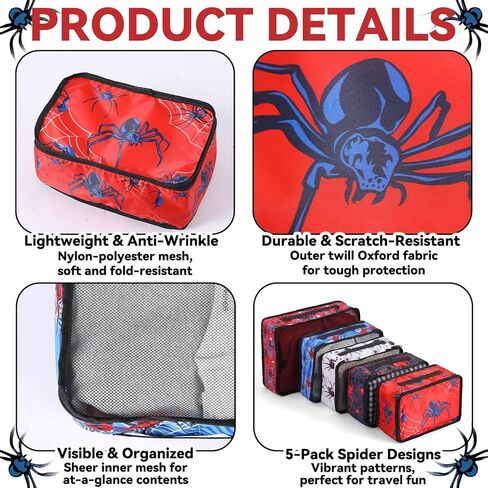 5 Pcs Spider Packing Cubes Set for Travel Spider Travel Bags Accessories Luggage Organizer for Adults Trips Holidays Hiking Camping Cruise in Saudi Arabia
