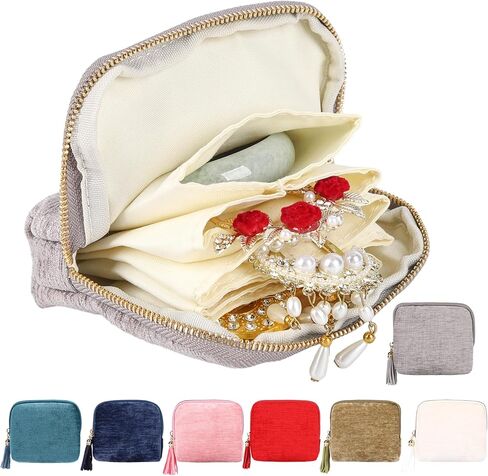 حقيبة مجوهرات صغيرة للسفر، هدايا سفر للنساء، حقيبة تخزين لتنظيم المجوهرات المخملية الناعمة لخواتم السوار والقلائد in Kuwait