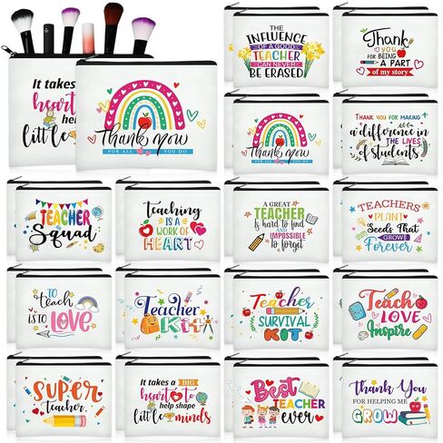 Sanwuta 64 Pcs Teacher Appreciation Gifts Teacher Makeup Bag Women Cosmetic Bag Funny Toiletry Pencil Pouch Thank You School Graduation Birthday Gift Travel Makeup Bag with Zipper 16 Styles in Saudi Arabia
