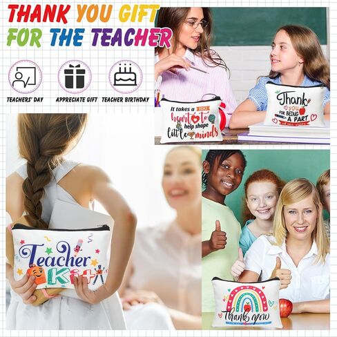 Sanwuta 64 Pcs Teacher Appreciation Gifts Teacher Makeup Bag Women Cosmetic Bag Funny Toiletry Pencil Pouch Thank You School Graduation Birthday Gift Travel Makeup Bag with Zipper 16 Styles in Saudi Arabia