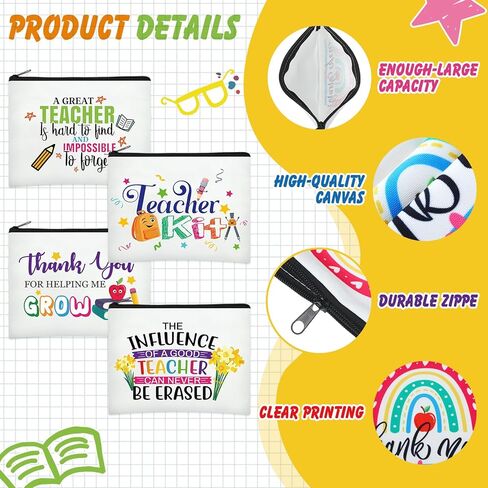 Sanwuta 64 Pcs Teacher Appreciation Gifts Teacher Makeup Bag Women Cosmetic Bag Funny Toiletry Pencil Pouch Thank You School Graduation Birthday Gift Travel Makeup Bag with Zipper 16 Styles in Saudi Arabia