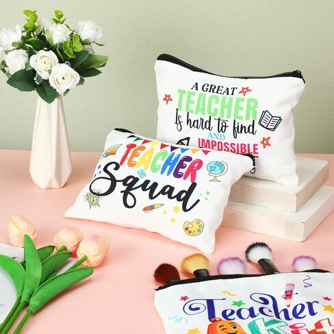 Sanwuta 64 Pcs Teacher Appreciation Gifts Teacher Makeup Bag Women Cosmetic Bag Funny Toiletry Pencil Pouch Thank You School Graduation Birthday Gift Travel Makeup Bag with Zipper 16 Styles in Saudi Arabia