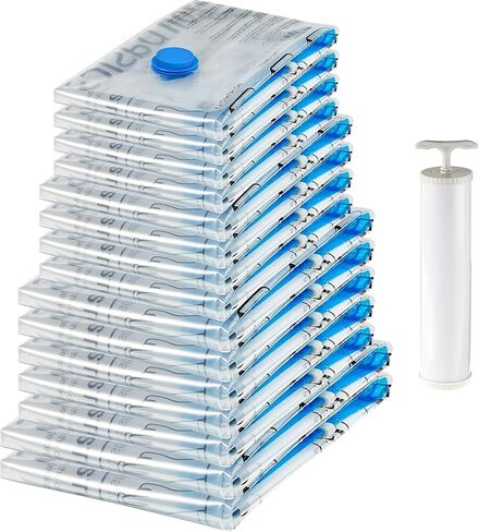 Amazon Basics Vacuum Storage Bags for Clothes, Space Saving Compression Storage Bags with Hand Pump, Heavy Duty, Stackable, Jumbo Size, Clear, 6-Pack in Kuwait