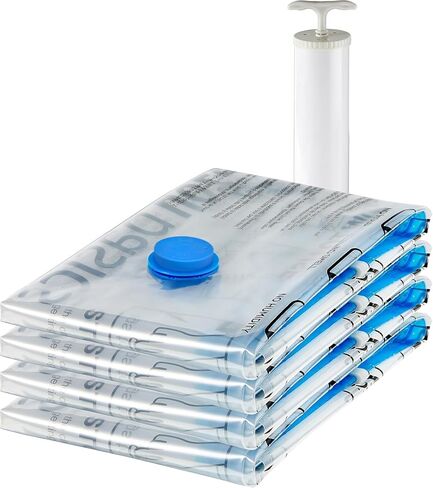 Amazon Basics Vacuum Storage Bags for Clothes, Space Saving Compression Storage Bags with Hand Pump, Heavy Duty, Stackable, Jumbo Size, Clear, 6-Pack in Kuwait