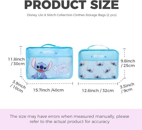MINISO 2 Pack Disney Lilo & Stitch Travel Packing Cubes – Reusable Clothes Storage Bags & Luggage Organizers for Clothes, Socks & Toiletries in Saudi Arabia