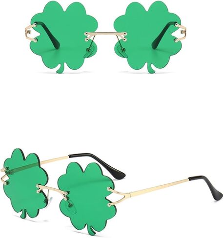 نظارات شمس القديس باتريك الأيرلندية شامروك باللون الأخضر من Lucky Four Leaf Clover Leprechaun للنساء والرجال in Saudi Arabia