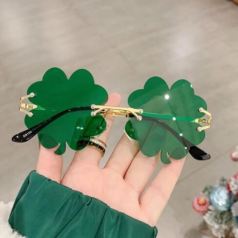 نظارات شمس القديس باتريك الأيرلندية شامروك باللون الأخضر من Lucky Four Leaf Clover Leprechaun للنساء والرجال in Saudi Arabia