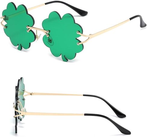 نظارات شمس القديس باتريك الأيرلندية شامروك باللون الأخضر من Lucky Four Leaf Clover Leprechaun للنساء والرجال in Saudi Arabia