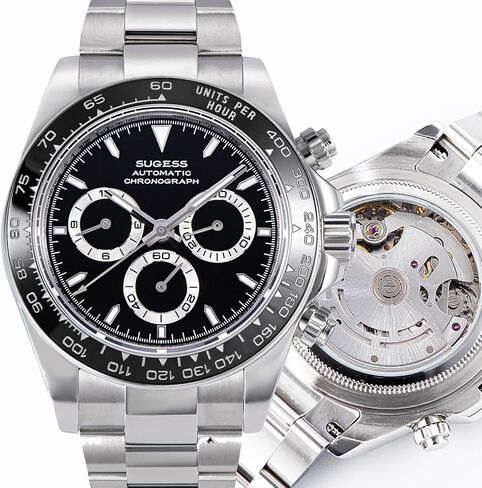 Sugess Chrono Racing 39mm 418-2 S418-2.005.E حافظة عرض خلفية ميكانيكية أوتوماتيكية طاووس 41 جوهرة SL4801 كرونوغراف للرجال ساعة يد Seagull 1963 in Saudi Arabia