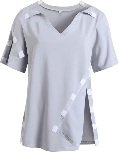 Post Shoulder Surgery Shirt Women Short Sleeve Vneck Full Tear Away Shoulder Recovery Tshirt Dialysis Chemo Clothing in Saudi Arabia