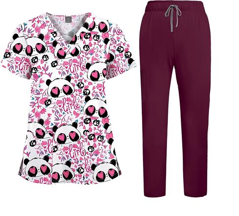 Printed Scrubs for Women, Nurse Uniform,Medical Proffesional V Neck Short Sleeve Stretch Functional Workwear in Saudi Arabia