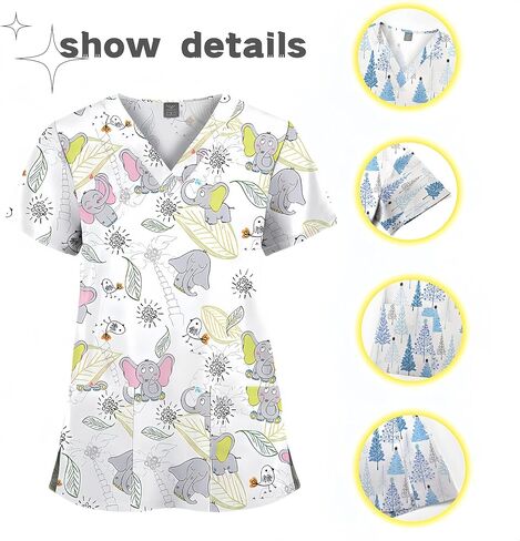 Printed Scrubs for Women, Nurse Uniform,Medical Proffesional V Neck Short Sleeve Stretch Functional Workwear in Saudi Arabia