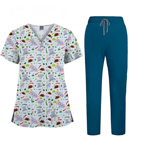 مستلزمات نسائية مطبوعة، زي ممرضة، ملابس عمل وظيفية طبية احترافية برقبة على شكل حرف V وأكمام قصيرة in Kuwait