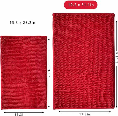 بساط حمام من Eanpet Chenille مصنوع من الألياف الدقيقة، سجادة حمام للأطفال، سجادة حمام قابلة للغسل وجافة وسريعة الامتصاص للماء (19.2 بوصة × 31.1 بوصة و15.3 بوصة × 23.2 بوصة، أحمر) in Kuwait