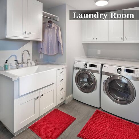 بساط حمام من Eanpet Chenille مصنوع من الألياف الدقيقة، سجادة حمام للأطفال، سجادة حمام قابلة للغسل وجافة وسريعة الامتصاص للماء (19.2 بوصة × 31.1 بوصة و15.3 بوصة × 23.2 بوصة، أحمر) in Kuwait