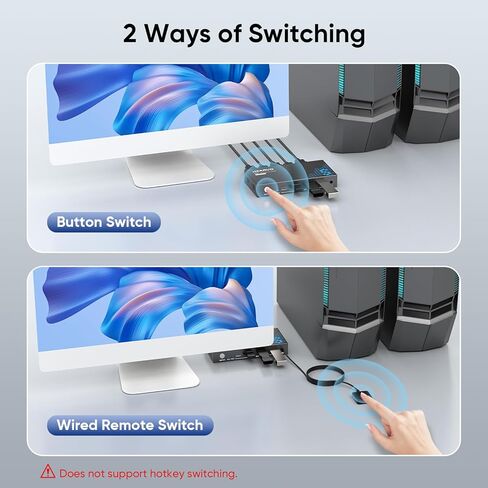 HDMI KVM Switch 1 شاشة 2 جهاز كمبيوتر، مفاتيح KVM 8K@60 هرتز لجهازي كمبيوتر مشاركة شاشة لوحة المفاتيح والماوس محركات الأقراص الصلبة، مع EDID Adaptive، 2 * كابل USB ووحدة تحكم. in Kuwait