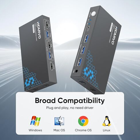 HDMI KVM Switch 1 شاشة 2 جهاز كمبيوتر، مفاتيح KVM 8K@60 هرتز لجهازي كمبيوتر مشاركة شاشة لوحة المفاتيح والماوس محركات الأقراص الصلبة، مع EDID Adaptive، 2 * كابل USB ووحدة تحكم. in Kuwait