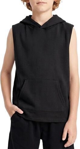 الأولاد تانك القمم قميص هوديي بلا أكمام للأطفال رياضي تجريب قمصان مقنعين العضلات تيز الأساسية تي شيرت 5-12 T in Kuwait