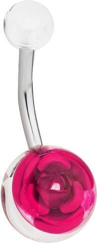 Forbidden Body Jewelry Surgical Steel Pink Rose Clear Acrylic Double Ball Belly Button Ring in Saudi Arabia