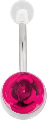 Forbidden Body Jewelry Surgical Steel Pink Rose Clear Acrylic Double Ball Belly Button Ring in Saudi Arabia