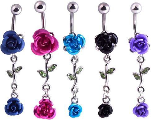 1Pc Belly Button Ring Women Dual Rose Flower Navel Ring Body Piercing Jewelry Gift Red in Saudi Arabia