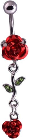 1Pc Belly Button Ring Women Dual Rose Flower Navel Ring Body Piercing Jewelry Gift Red in Saudi Arabia