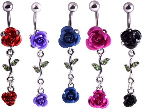 1Pc Belly Button Ring Women Dual Rose Flower Navel Ring Body Piercing Jewelry Gift Red in Saudi Arabia
