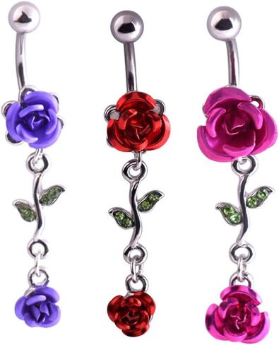 1Pc Belly Button Ring Women Dual Rose Flower Navel Ring Body Piercing Jewelry Gift Red in Saudi Arabia