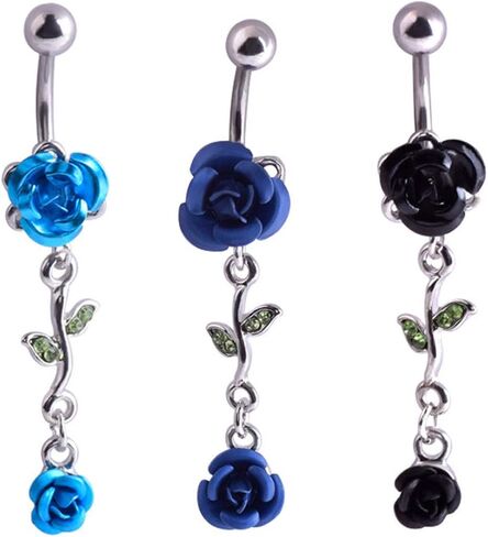 1Pc Belly Button Ring Women Dual Rose Flower Navel Ring Body Piercing Jewelry Gift Red in Saudi Arabia