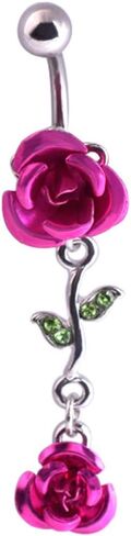 1Pc Belly Button Ring Women Dual Rose Flower Navel Ring Body Piercing Jewelry Gift Red in Saudi Arabia