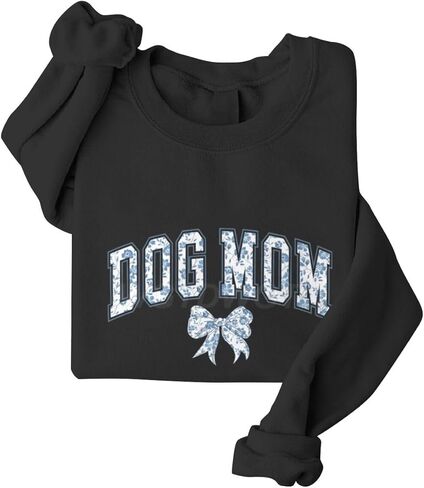 سويت شيرت بفيونكة من Dog Mom مقاس كبير للنساء من Christian Mom، سويت شيرت برقبة دائرية، أزرق مزهر، هدية ماما للكلب in Saudi Arabia