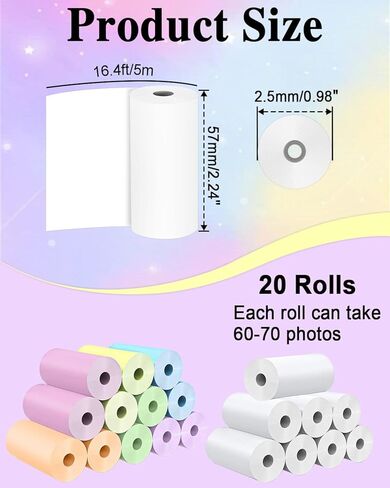 20 Rolls Instant Camera Refill Print Paper, HD Kidizoom Print Camera Paper Refill for Most Kids Instant Camera BPA Free (0.98" x 2.24") in Saudi Arabia