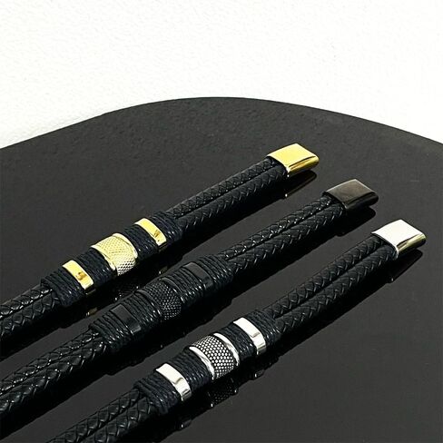 Men's 2-Piece Braided Leather Bracelet Set - Stylish Cuff with Rope Detail & Metal Accents in Saudi Arabia