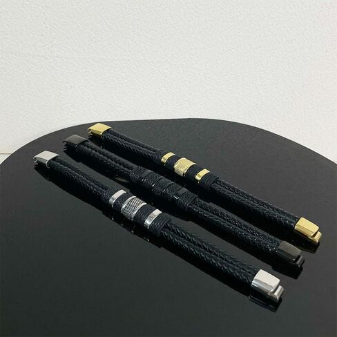 Men's 2-Piece Braided Leather Bracelet Set - Stylish Cuff with Rope Detail & Metal Accents in Saudi Arabia