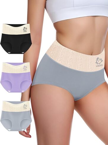 Women‘s Tummy Control High Waist Briefs, Jacquard Cotton Soft Breathable Panties 3-Pack in Saudi Arabia