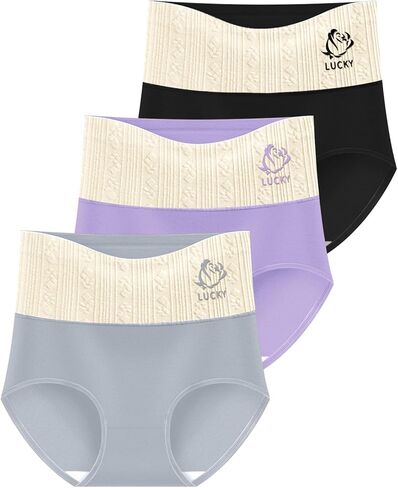 Women‘s Tummy Control High Waist Briefs, Jacquard Cotton Soft Breathable Panties 3-Pack in Saudi Arabia