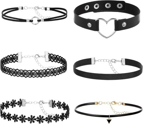 Vin Beauty Black Choker Necklace 6 Pcs Black Choker Necklaces for Women Gothic Lace Chokers Set, Tattoo Chokers Necklace Set for Punk Goth Jewelry Clothes Accessories in Saudi Arabia