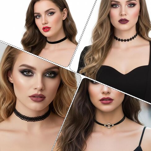 Vin Beauty Black Choker Necklace 6 Pcs Black Choker Necklaces for Women Gothic Lace Chokers Set, Tattoo Chokers Necklace Set for Punk Goth Jewelry Clothes Accessories in Saudi Arabia