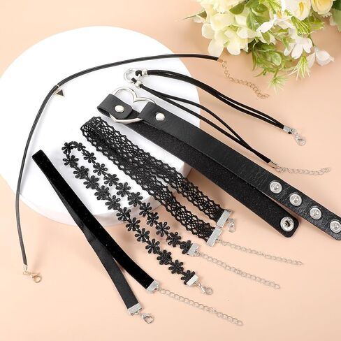 Vin Beauty Black Choker Necklace 6 Pcs Black Choker Necklaces for Women Gothic Lace Chokers Set, Tattoo Chokers Necklace Set for Punk Goth Jewelry Clothes Accessories in Saudi Arabia