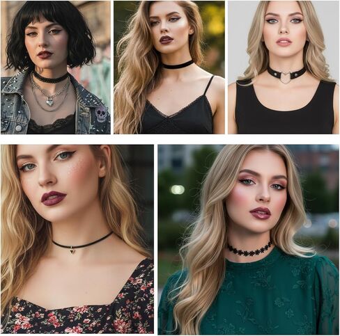 Vin Beauty Black Choker Necklace 6 Pcs Black Choker Necklaces for Women Gothic Lace Chokers Set, Tattoo Chokers Necklace Set for Punk Goth Jewelry Clothes Accessories in Saudi Arabia