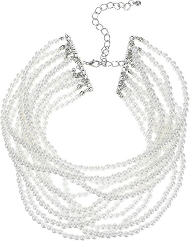 Boho Pearl Choker Necklace for Women - Multi Strand Layered Vintage Style Imitation Pearl Necklace, 1920s Gatsby Bridal Wedding Christmas Party Jewelry Gift in Kuwait