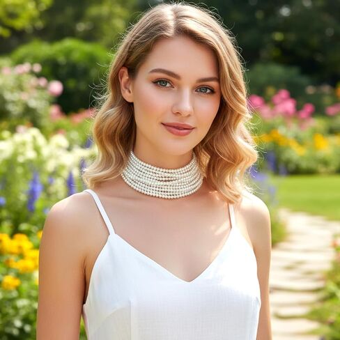 Boho Pearl Choker Necklace for Women - Multi Strand Layered Vintage Style Imitation Pearl Necklace, 1920s Gatsby Bridal Wedding Christmas Party Jewelry Gift in Kuwait