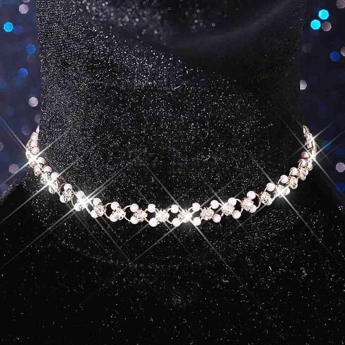 Zoestar Gold Rhinestones Pearl Choker Necklace for Women in Saudi Arabia