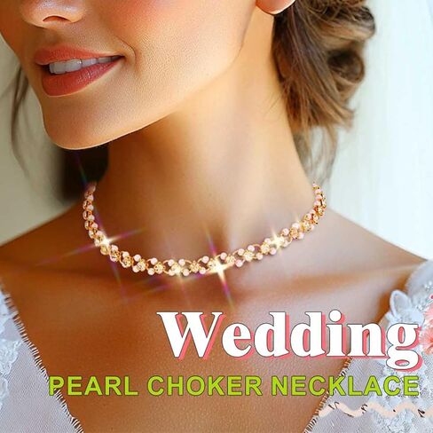 Zoestar Gold Rhinestones Pearl Choker Necklace for Women in Saudi Arabia