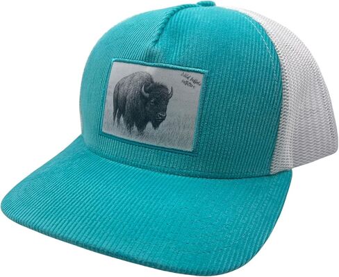 Turquoise Corduroy Trucker Hat with Buffalo Patch in Saudi Arabia