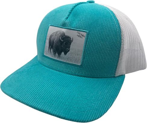 Turquoise Corduroy Trucker Hat with Buffalo Patch in Saudi Arabia