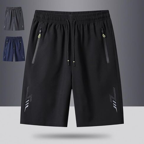 Men’s Casual Athletic Shorts 3-Pack Black Blue Gray Elastic Waist Zipper Pockets Decorative Patterns for Daily Wear in Saudi Arabia