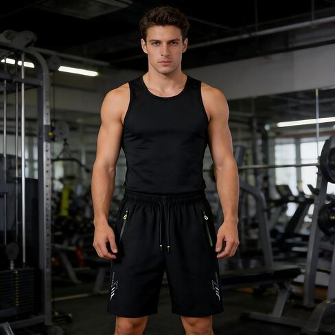 Men’s Casual Athletic Shorts 3-Pack Black Blue Gray Elastic Waist Zipper Pockets Decorative Patterns for Daily Wear in Saudi Arabia