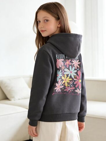 Hoodie for Girls, Graphic Hoodie Sweatshirt, Kids Pullover Top 6-14 Years, Girls Long Sleeve Sweatshirt, Floral Print in Saudi Arabia