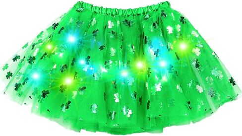REETAN Light up St.Patrick's Day Tutu Skirt Shamrock Green LED Dance Skirts Irish Clover Party Costume in Saudi Arabia